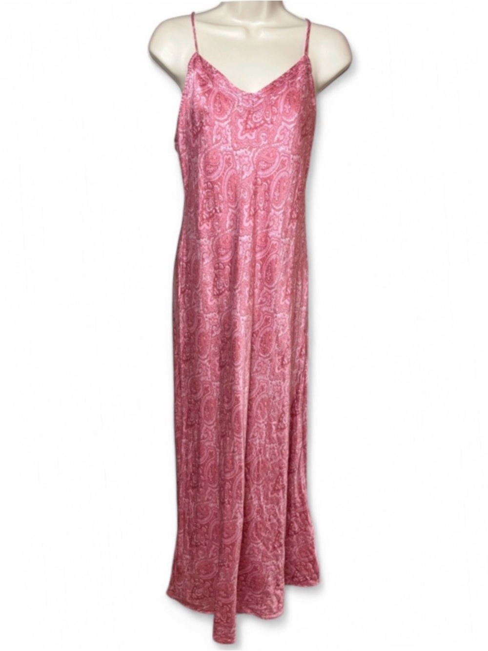 Lands' End Nightgown Dress Silk Pink Paisley Pajama Sleepwear Loungewear Medium